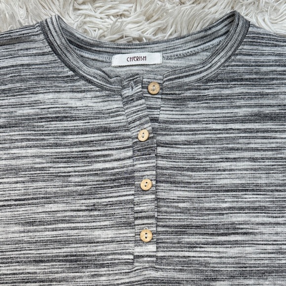 Cherish Striped Henley 💗 Black & Gray - Picture 7 of 14